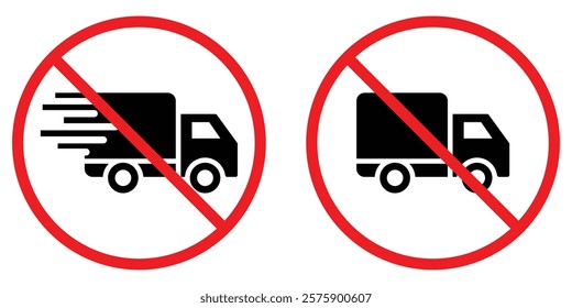 No Delivery Truck Prohibition Sign. No truck sign. No lorry parking. Truck prohibition icon. Vector illustration.