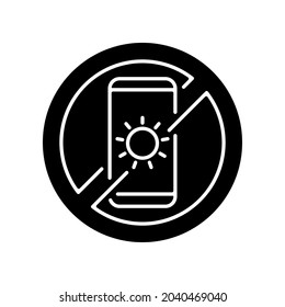 No devices black glyph icon. Digital detox. Avoid bright mobile screen before bedtime. Limit smartphone use, improve sleep hygiene. Silhouette symbol on white space. Vector isolated illustration