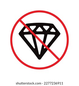 Kein Diamant-Vektorsymbol. Verbotenes Karat-Symbol. Kein steinschönes Design mit flachen Schildern. Verbotenes Adamant-Vektorsymbol. Warnung, Vorsicht, Aufmerksamkeit, Sperrverbot Piktogramm. Keine Eifersucht. Kein VIP-Vektorsymbol