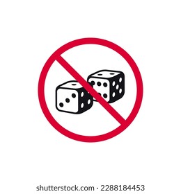 No dice prohibited sign, forbidden modern round sticker, vector illustration.