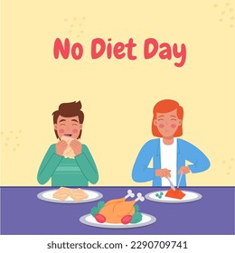 No diet day. A man and a woman at a table eating food