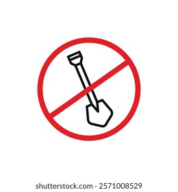 No digging sign flat line symbol set.