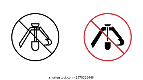 No digging sign vectors set in black. line and flat versions