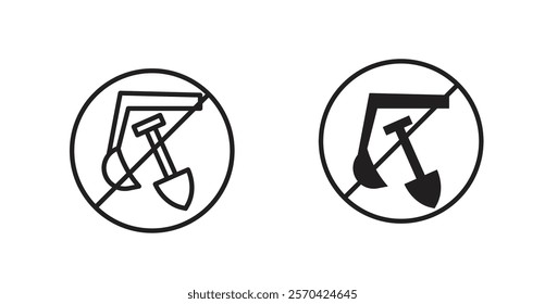 No digging sign vectors set in black. line and flat versions