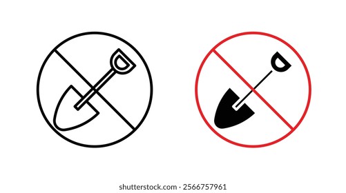 No digging signs in black outline, solid and colored style