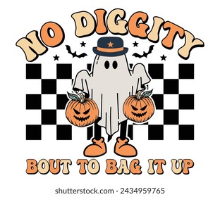 No diggity bout to bag it up Retro Shirt, cute ghost Shirt, ghost pumpkin, Retro Halloween, Ghouls Retro, Trendy Halloween, Groovy Halloween, Spooky Shirt, Cut File For Cricut And Silhouette svg
