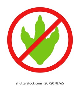 No Dinosaur Footprint Sign on White Background