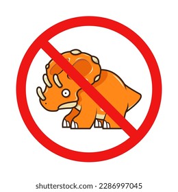 No Dinosaur or No Triceratops Sign on White Background