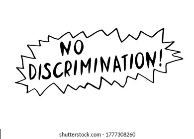 Keine Diskriminierung - Vektor-Schrift zum Thema Protest gegen Rasse, Geschlecht, Geschlecht und andere Ungleichheit und revolutionäres Design. Für Flyer, Aufkleber, Plakate, Slogan, Action