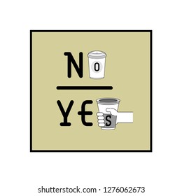 No disposable coffee cup and bring your own reusable mug typographic design. Reduce plastic pollution concept. Vector illustration.