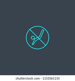 no diving concept blue line icon. Simple thin element on dark background. no diving concept outline symbol design from Beach set. Can be used for web and mobile UI/UX