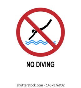 No Diving Icon - Prohibitation Sign or Forbidden Symbol for Sport Water - Pool Rules Vector.