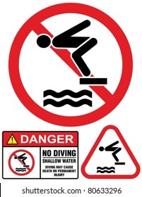 No diving and jumping, hazard-warning sign.