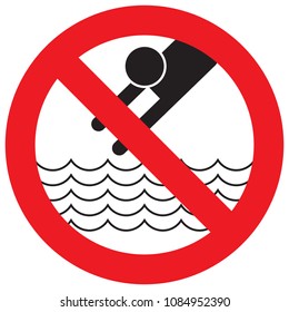 No diving and jumping sign on white background, vector illustration
