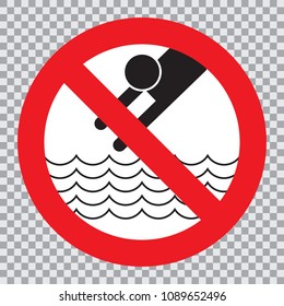 No diving and jumping sign on white background, vector illustration