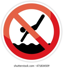 No diving and jumping sign on white background.vector illustration