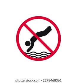 No diving prohibited sign, forbidden modern round sticker, vector illustration.