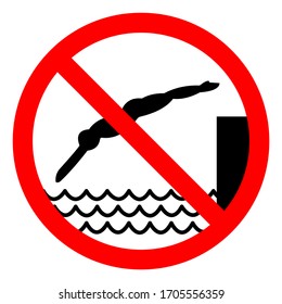 No Diving Shallow Water Symbol, Vector  Illustration, Isolated On White Background Label. EPS10