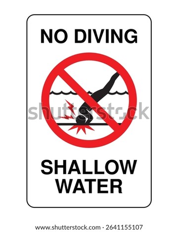 No Diving Shallow Water Warning Sign – Safety Precaution Notice, Hazard Prevention Symbol, Swimming Pool and Beach Alert