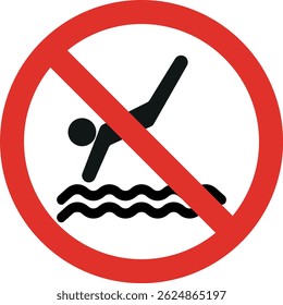 No diving sign isolated on white background . No jumping into the water sign . Vector illustration