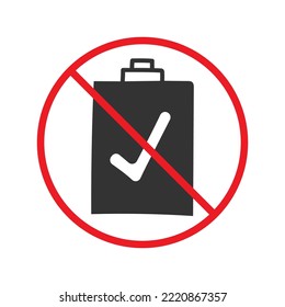 No document checkmark icon. Forbidden file icon. No checkmark vector sign. Prohibited editing vector icon. Warning, caution, attention, restriction flat sign design. Do not edit