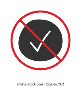 No document checkmark icon. Forbidden file icon. No checkmark vector sign. Prohibited editing vector icon. Warning, caution, attention, restriction flat sign design. Do not edit