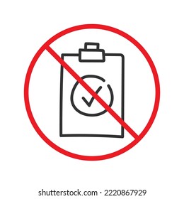 No document checkmark icon. Forbidden file icon. No checkmark vector sign. Prohibited editing vector icon. Warning, caution, attention, restriction flat sign design. Do not edit