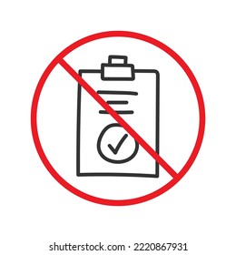 No document checkmark icon. Forbidden file icon. No checkmark vector sign. Prohibited editing vector icon. Warning, caution, attention, restriction flat sign design. Do not edit