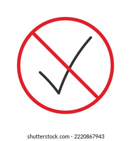 No document checkmark icon. Forbidden file icon. No checkmark vector sign. Prohibited editing vector icon. Warning, caution, attention, restriction flat sign design. Do not edit