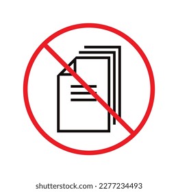 No document vector icon. Forbidden file icon. No file flat sign design. Prohibited editing symbol pictogram. Warning, caution, attention, restriction label ban attention flat sign design. Do not edit 