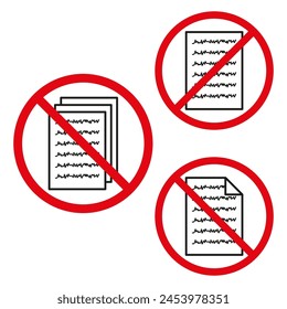 No documents sign. Prohibited paperwork symbol. Disallowed files crossed out. Vector illustration. EPS 10.