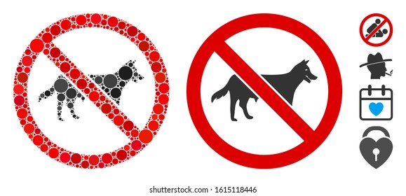 No dog bitch composition of filled circles in different sizes and shades, based on no dog bitch icon. Vector filled circles are composed into flat composition. Dotted no dog bitch icon.