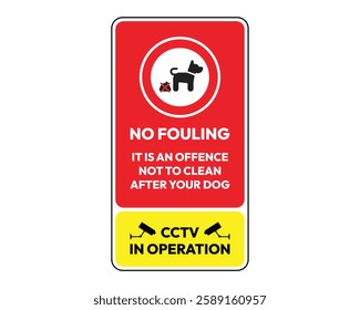 No Dog Fouling Warning Sign CCTV Surveillance High Quality Vector