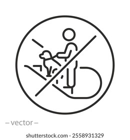 no dog on elevator sign, stop dog on the escalator icon, safety rule for pet, thin line web symbol on white background - editable stroke vector illustration eps10