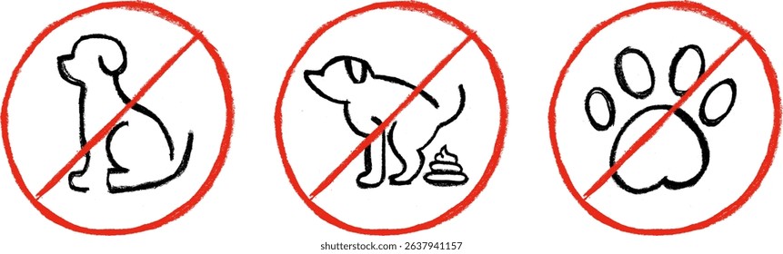 No Dog or Pet Related Icon Crayon Chalk Drawing Vector Set