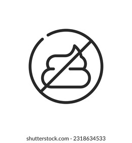 No hay ningún icono de punción de perro. Signo editable de contorno de vector de restricción de heces, reglas de espacio público y responsabilidad de los propietarios de mascotas. Prohibir el icono del extracto de perro.
