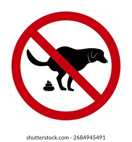No Se Permite La Ilustración vectorial De Caca De Perro. El símbolo indica claramente la prohibición de que los perros defecen en la zona, a menudo utilizada para espacios públicos, parques y propiedad privada.
