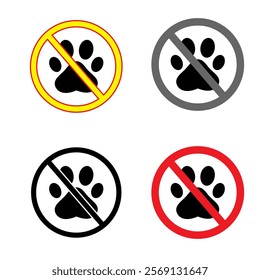 No Dog Sign vector. No Entry Dog. No pet allowed vector icons. Cat and dog, no pet allowed vector signs set. Warning sticker.