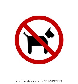 No dog sign vector. Silhouette of dog vector illustration. No dogs allowed, black object in red warning sign