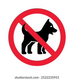 No dog. Dog walking is prohibited. Red prohibition sign. Not allowed. Stop the pet symbol. Forbidden icon pictogram. Warning and caution. Vector illustration flat design. Isolated on white background.