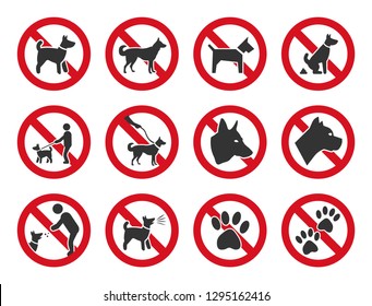 No dogs allowed, dog prohibition sign set