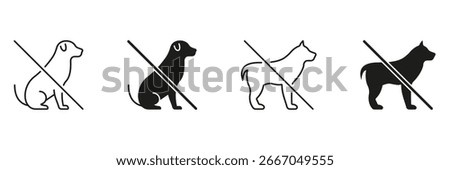No Dogs Allowed Icon Set. Pet Restriction And Prohibition Symbol Collection. Dog-Free Zone, No Pets Policy, And Animal Ban Sign. Isolated Vector Illustration.