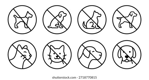 No se permiten perros iconos establecidos. Prohibición de pasear perros por el territorio, pictografías editables. Prohibición de animales, no gatos