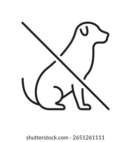 No Dogs Allowed Line Icon. Pet Restriction, No Pets Policy, And Animal-Free Zone Outline Symbol. Public Space Regulation. Editable Stroke. Isolated Vector Illustration.