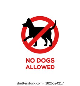 No dogs allowed prohibition sign with black dog silhouette. Vector illustration.