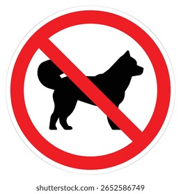 No Dogs Allowed Sign with Illustration of a Black Dog with a Red Circle Border on a White Background.