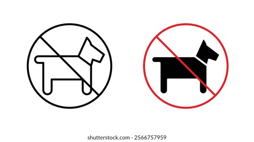 No dogs allowed signs in black outline, solid and colored style