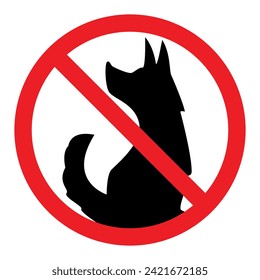 no dogs allowed symbol, prohibitory sign, red crossed out circle vector symbol with dog silhouette