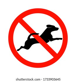 No dogs allowed. No dogs without leash. Pet prohibited sign isolated on white background. Vector illustration