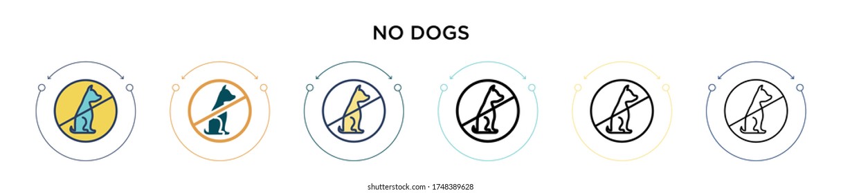 No dogs icon in filled, thin line, outline and stroke style. Vector illustration of two colored and black no dogs vector icons designs can be used for mobile, ui, web